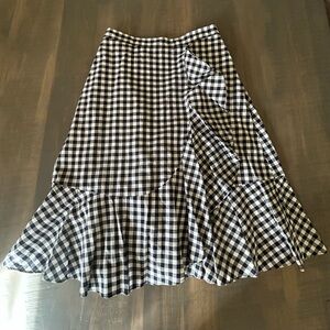 Talbots Black and White Gingham Ruffle Midi Skirt